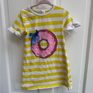 Marie Nicole 3T Size S Yellow Striped Short Sleeve Dress with Donut Print